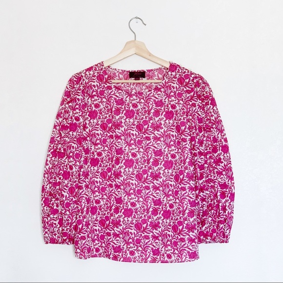J.Crew Liberty London Sambourne Pink Azalea Floral Ruffled Blouse Top Small - Picture 2 of 6